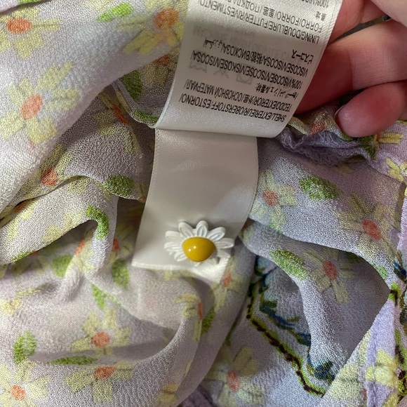 Farm Rio blouse Lilac Tropicaliente floral daisy balloon sleeve semi sheer small - Picture 8 of 11